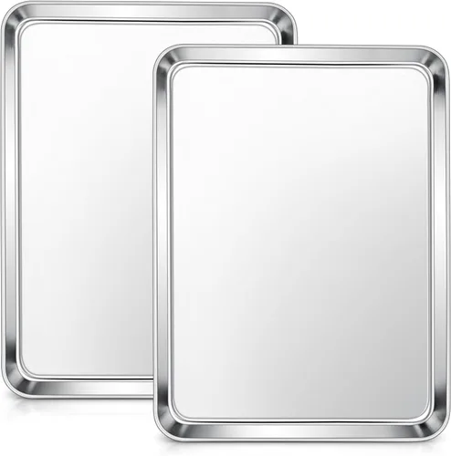 Vista 13 de E-far Mini bandeja para horno tostador, bandeja para hornear galletas de acero inoxidable de 9.4 x 7.3 pulgadas, bandeja pequeña de metal no tóxico
