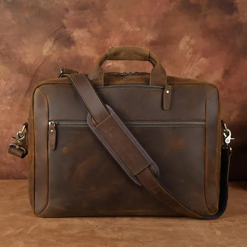 Vista 6 de TIDING Mochila de cuero para laptop de 15.6 pulgadas, maletín convertible de negocios, bolso bandolera de hombro, color marrón