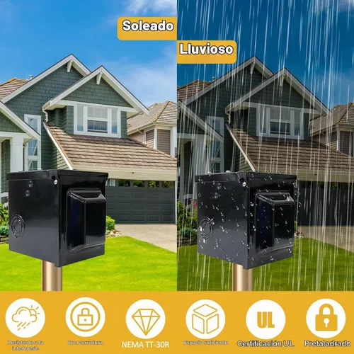 Vista 6 de RV/EV - Caja de toma de corriente de 50 amperios y 125/250 voltios, panel de alimentación cerrado con cerradura impermeable, receptáculo 14-50R