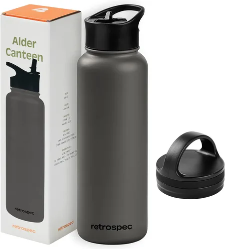 Vista 12 de Retrospec Botella de agua aislada de aliso con tapa de popote y tapa de asa, termo de acero inoxidable con boca ancha de doble pared aislada al