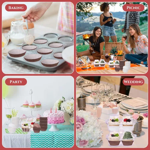 Vista 4 de Tanlade 100 cajas de 2 cavidades para cupcakes, 200 tazas para hornear, 2 compartimentos, recipientes de plástico transparentes apilables