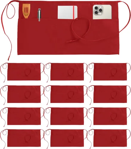 Vista 8 de Utopia Wear 12 Pack Server Aprons with 3 Pockets, Waiter and Waitress Waist Aprons for Women with Pockets, Men Short Aprons