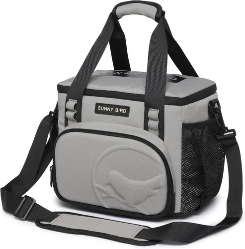 Vista 13 de SUNNY BIRD Lonchera térmica grande de 12 litros, a prueba de fugas y plegable, para mujeres adultas y hombres, se adapta a 18 latas (Negro 01)