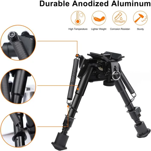 Vista 3 de TWOD - Bípodes tácticos ajustables para rifle de 6-9/6.3-6.9 pulgadas, riel Picatinny con adaptador adicional Bipod with Mount Adapter for Hunting