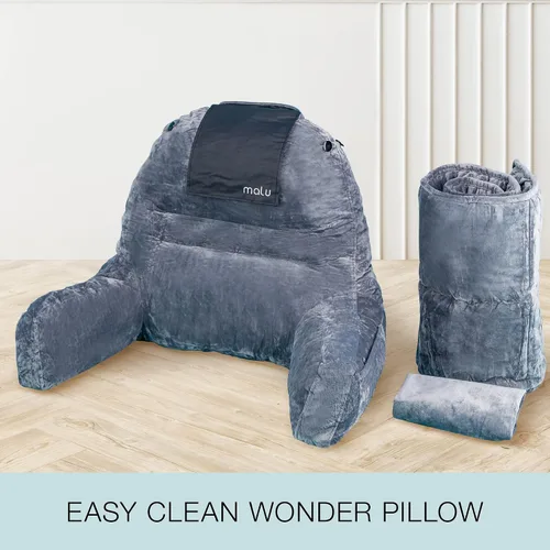 Vista 7 de malu Almohada de lectura extra grande – Almohada ergonómica – Almohada de espalda para cama + alfombrilla enrollable para soporte de cuello
