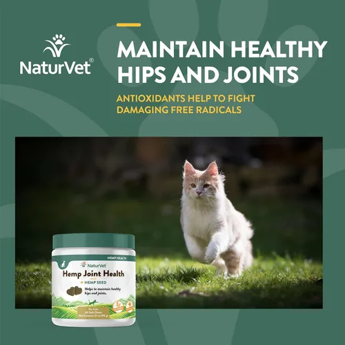 Vista 4 de NaturVet – Salud de las articulaciones de cáñamo para gatos – Más semillas de cáñamo – 60 masticables suaves – Apoya caderas y articulaciones