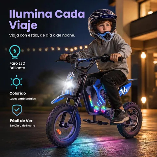 Vista 5 de isinwheel Bicicleta de cross eléctrica A14 de 36 V, 500 W, para niños de 5 Azul oscuro (500W)