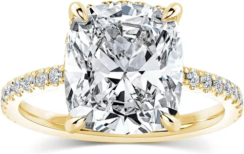 Vista 7 de Anillo de compromiso de corte cojín de 4 quilates para mujer, piedra blanca/amarilla grado 5A, circonita cúbica S925, plata, amarillo/blanco/oro rosa