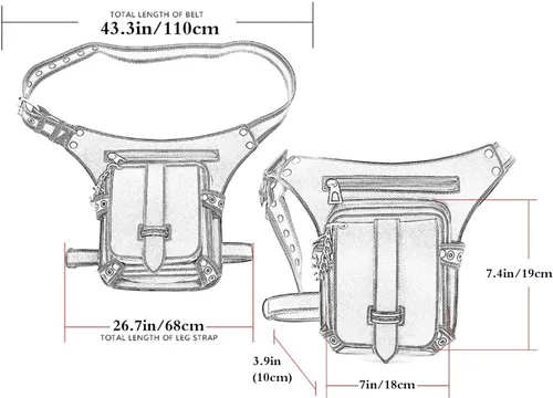 Vista 4 de Riñonera gótica, punk, táctica, para exteriores, bicicleta, motocicleta, ciclismo, senderismo, riñonera para cadera/muslo, bolsa de hombro negra