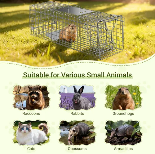 Vista 6 de ZENY Jaula de acero para animales vivos, jaula de roedores para conejos, gatos callejeros, ardillas, mapaches, topos, topes, pollo, zarigüeya