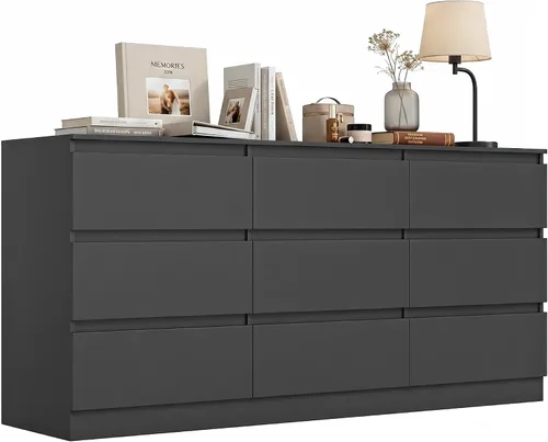 Vista 20 de Spaco Cómoda negra para dormitorio, cómoda moderna de 6 cajones con cajón profundo, amplia cómoda de almacenamiento, muebles organizadores de Negro