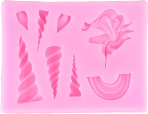 Vista 4 de Moldes de silicona con diseño de unicornios arcoíris, orejas de cuerno, moldes de fondant para decoración de pasteles, decoración de cupcakes