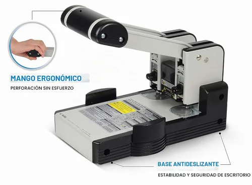 Vista 3 de Carl, Heavy Duty 2 agujeros, perforadora de papel de 100 hojas, azul, gris