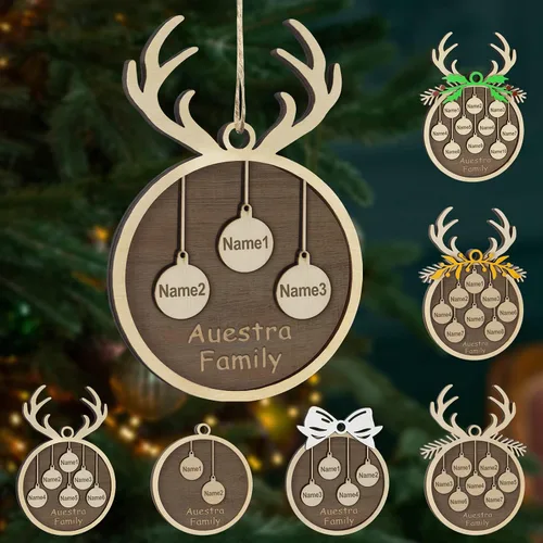 Vista 53 de Adornos de Navidad personalizados, familia de 1 nombre, adornos de Navidad de madera personalizados, decoración personalizada, decoración de árbol