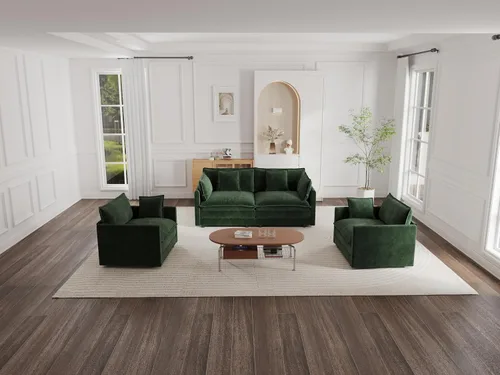 Vista 17 de KEIKI Juego de sofá de 2 piezas con 2 sofás individuales de felpilla de gran tamaño, estilo moderno tapizado de 2 plazas con 2 almohadas, cojines