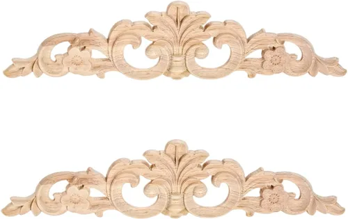 Vista 11 de MUXSAM Apliques de madera tallada, calcomanías largas de madera para moldear, incrustaciones de roseta para puerta, pared, repisa, armario, puerta