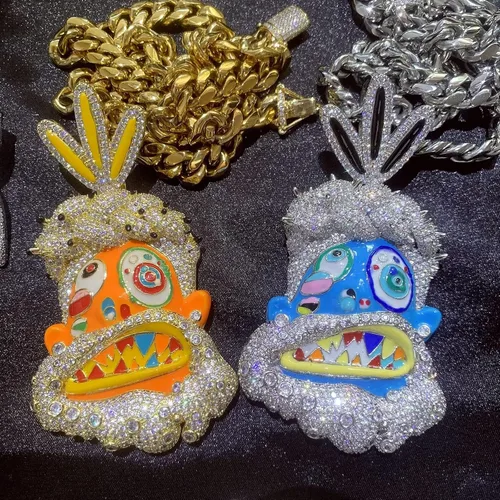 Vista 7 de ICEDIAMOND Collar de cadena cubana con colgante de arte abstracto pintado con esmalte frío, diseño de tribu misteriosa, chapado en oro, joyería
