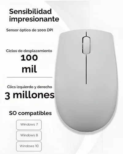 Vista 5 de Ratón inalámbrico Lenovo 300 – Ratón de computadora para PC, portátil con Windows – Diseño ambidiestro – Receptor Nano USB de 2.4 GHz – 12 meses