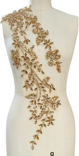 Vista 18 de Parches de lentejuelas brillantes de acrílico hechos a mano en encaje, con cuentas y piedras, para coser, accesorios para vestido de novia (negro)