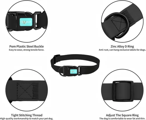 Vista 4 de Collares de perro impermeables, fácil de limpiar, collares ajustables para perros pequeños, medianos y grandes (negro, M)