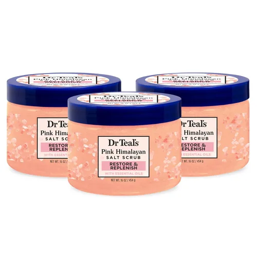 Vista 12 de Dr Teal's Exfoliante corporal con sal del Himalaya rosa, resplandor y resplandor con sal pura de Epsom y aceites esenciales cítricos, 16 onzas