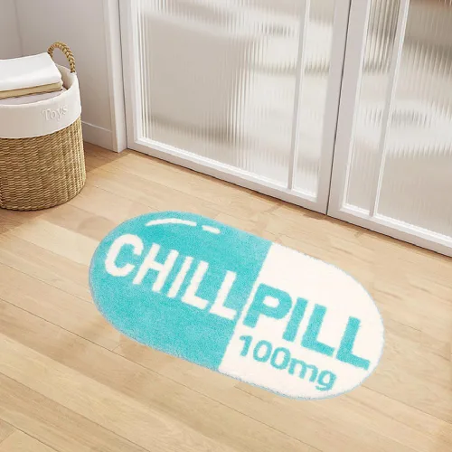 Vista 3 de UKELER ELER - Bonita alfombra de baño Chill Pill, azul, absorbente, antideslizante, lavable, suave, lanuda alfombra de ducha de 27.5 x 15.5 pulgadas