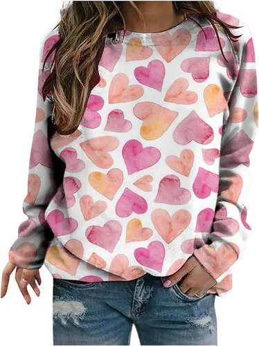 Vista 5 de Sudadera de manga larga con estampado de leopardo y corazón para mujer, para el día de San Valentín, sin botones, para niñas, regalos