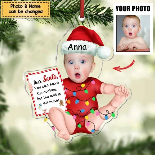 Vista 4 de Baby Letter Dear Santa You Can Have The Cookies - Adorno de Navidad de acrílico personalizado para subir la foto, adorno de Navidad para bebé 2023