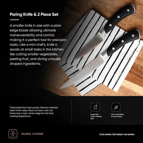 Vista 2 de DURA LIVING Cuchillo de pelar, cuchillo de cocina profesional de 3.5 pulgadas, cuchillo alemán de acero inoxidable de alto carbono ultra afilado