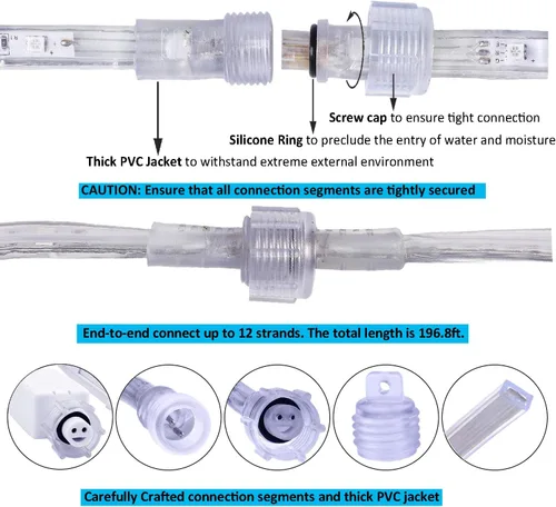 Vista 6 de Guirnalda de luces LED, 5 metros, tira de luces impermeable y conectable, 3000K blanco suave, iluminación de ambiente para interiores y exteriores