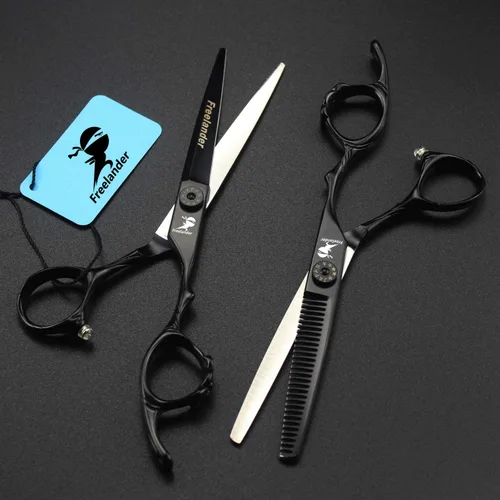 Vista 4 de Tijeras de corte de pelo, 6.0 pulgadas negras profesionales japón 440C tijeras de corte de pelo – peluquería de mezcla/adelgazamiento/texturización