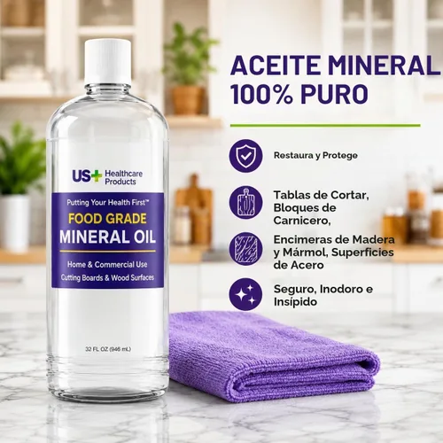 Vista 7 de US+ Aceite mineral 100% puro de 32 onzas, aceite para tablas de cortar, grado alimenticio, USP, restaura y protege tablas de cortar, bloques