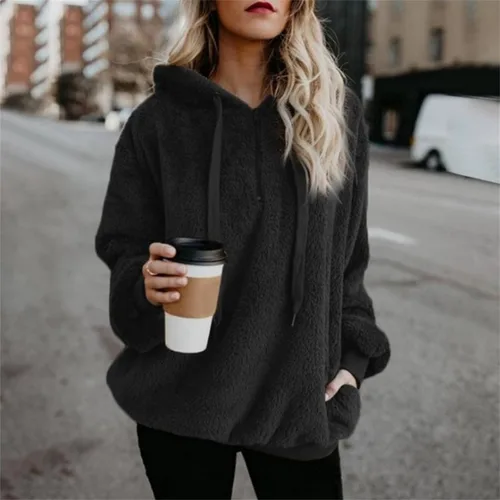 Vista 3 de Mmoneyake Sudaderas con capucha para mujer, de gran tamaño, sherpa, de vellón, mullidas, con bolsillos, para exteriores