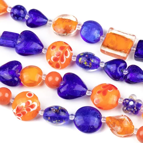 Vista 16 de Cherry Blossom Beads Cuentas mixtas hechas a mano de cristal de lámpara aguamarina y naranja, 4 hebras surtidas de 8 pulgadas Mezcla Aqua y Naranja