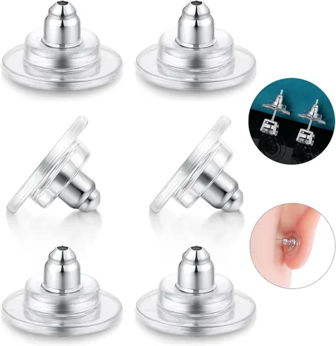 Vista 13 de 3 pares de respaldos de aretes, respaldos de aretes de plata de ley 925 para tachuelas, respaldos de aretes con cierre ajustables hipoalergénicos
