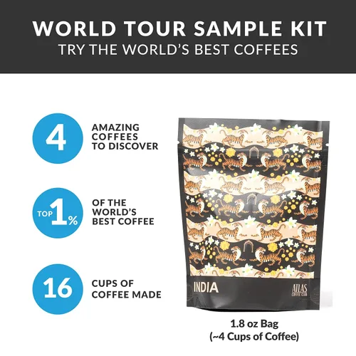 Vista 5 de Atlas Coffee Club World of Coffee Discovery Set - Muestra de regalo de café gourmet, paquete de 4 cajas variadas de los mejores cafés de origen