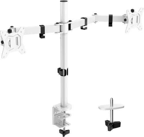 Vista 11 de ErGear - Soporte para dos monitores, resistente y ajustable, montaje de escritorio para monitores de hasta 32 pulgadas, altura totalmente ajustable