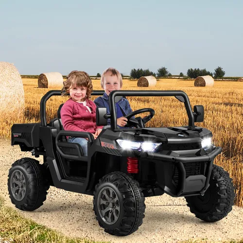 Vista 9 de Costzon Camión volquete con control remoto, UTV eléctrico de 12 V para niños con cama volquete eléctrica, función de balanceo, pala, 4 suspensiones