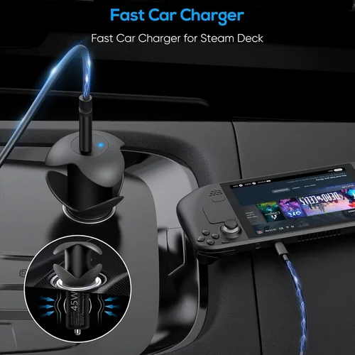Vista 2 de MENEEA - Cargador rápido de coche para cubierta de vapor con dispositivo de cable de bobina mini cargador PD 30 de 45 W con cable de carga USB C