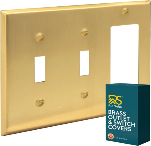 Vista 23 de Rio Salto BRASS Signature Collection MIDSIZE - Placa de pared de metal dorado para interruptor de luz o cubierta de tomacorriente, placa de pared
