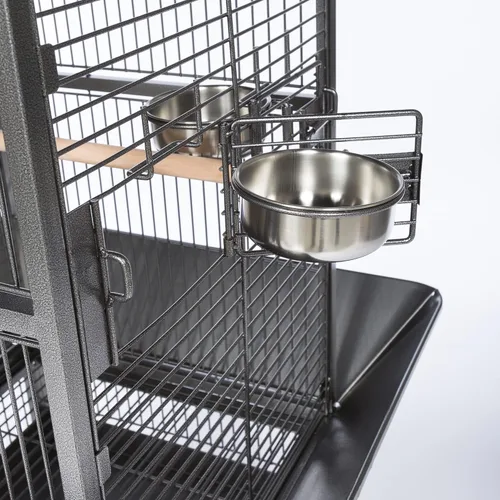 Vista 7 de Prevue Pet Products 34511 Dometop - Jaula para pájaros, pequeña, color negro Powder‑Coated Steel Cage with Wheels, Seed Guards, and Perch, Ideal
