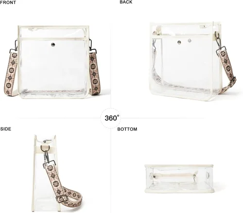 Vista 8 de Bolso Cruzado Transparente Bluome para Eventos en Estadios 12 x 6 x 12, Bolsos Cruzados Transparentes para Mujeres, Aprobado para Conciertos