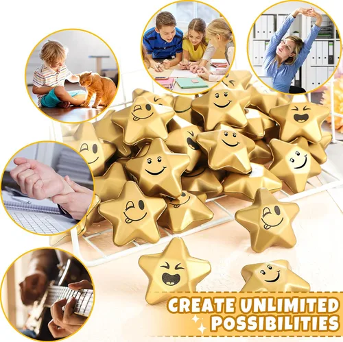 Vista 6 de DEEKIN 72 Piezas Pelotas Antiestrés en Forma de Estrella de 1.6 Pulgadas, Mini Pelotas de Espuma Juguetes Antiestrés para Adolescentes, Adultos