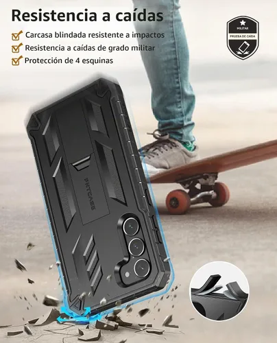 Vista 4 de Funda FNTCASE para Samsung-Galaxy S23+Plus, protector de pantalla incorporado negro Rugged Kickstand, 20FT Military-Grade Drop Protection, Matte