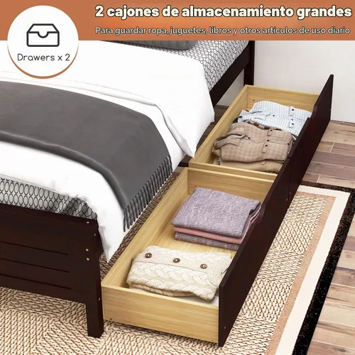 Vista 5 de GOFLAME - Base de cama tamaño individual con 2 cajones, base de plataforma con cabecera y estribo de madera maciza, listones de madera para soporte