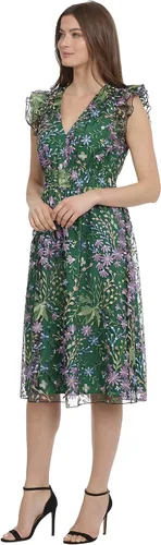 Vista 2 de Maggy London Vestido bordado floral con cuello en V para mujer, colorido, fiesta femenina, evento, invitado