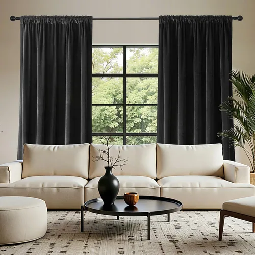 Vista 3 de Joydeco Cortinas de terciopelo negro de 72 pulgadas de largo, 2 paneles, cortinas opacas de lujo con bolsillo para barra, cortinas de ventana