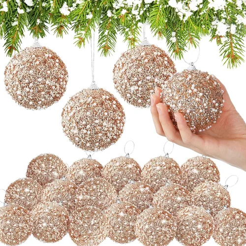 Vista 8 de Lyrow 24 piezas 3.15" Juego de adornos de bola de Navidad con purpurina, bola de espuma con lentejuelas colgante, decorativa, en masa, para árbol
