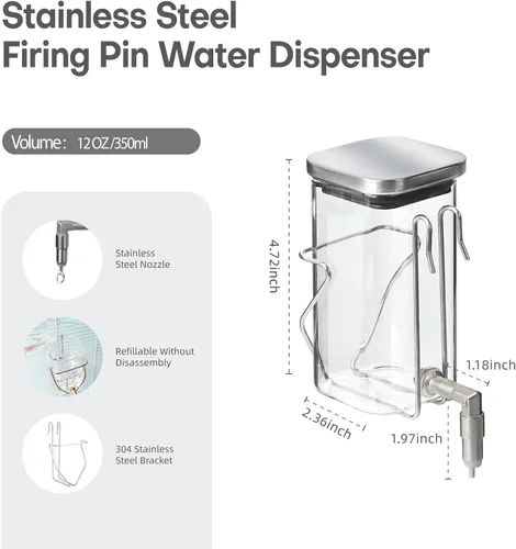 Vista 2 de Botella de agua para mascotas de acero inoxidable y vidrio de alta calidad, dispensador sin goteo para conejos, loros, roedores, 3 opciones