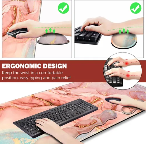 Vista 4 de Alfombrilla de mouse para juegos extendida mejorada, almohadilla para teclado y muñeca, juego de alfombrilla de mouse con soporte de muñeca, Artso